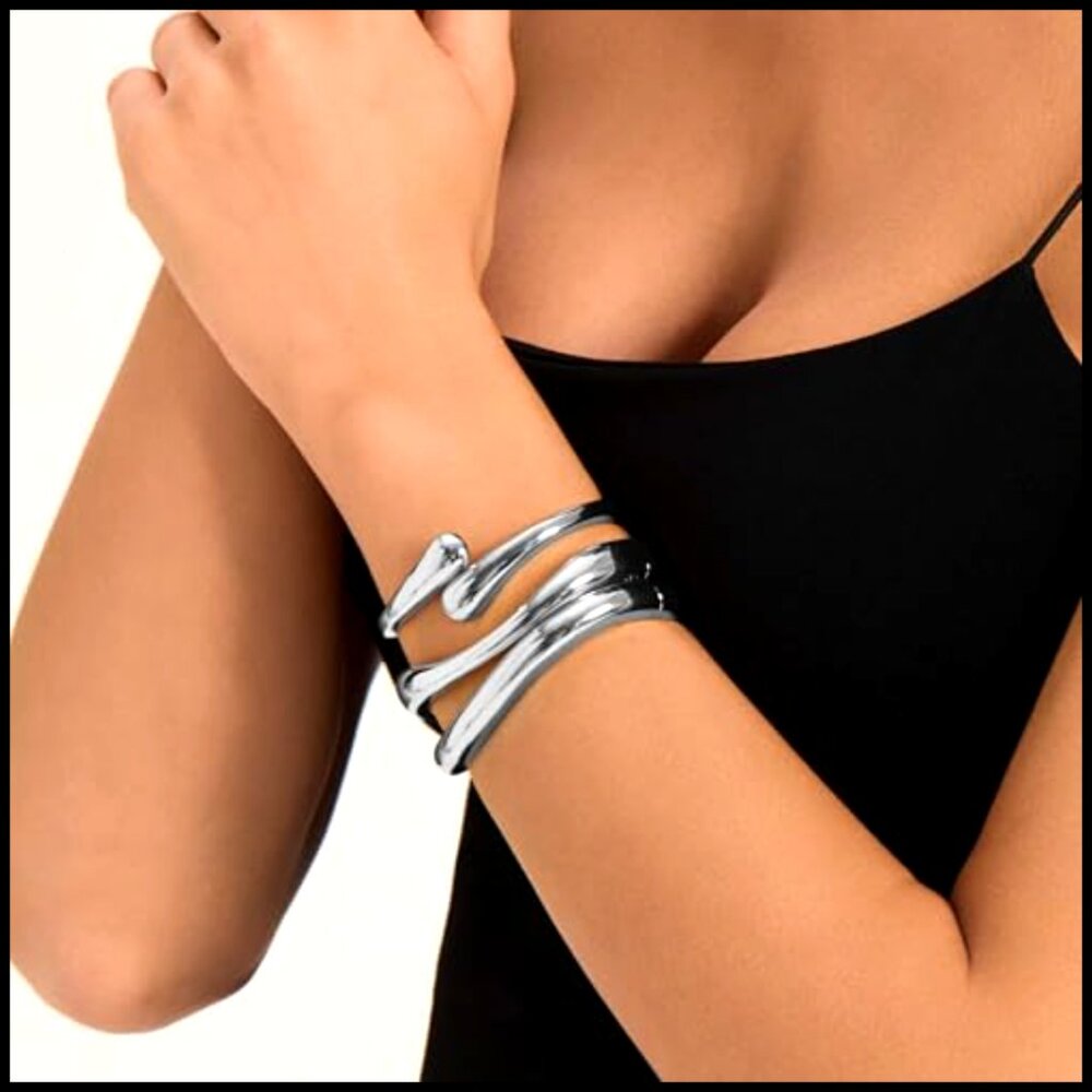 Chunky Gold Bangle Bracelets Stackable Set Trendy… - image 2